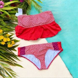 Ella Moss Strapless Bandeau Ruffle Bikini Brief 2 pc Set NWT New Beach Pool Swim